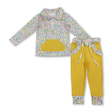 Load image into Gallery viewer, Floral pullover pockets yellow pants girls outfits