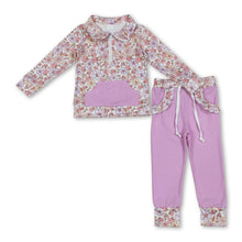 Load image into Gallery viewer, Floral pullover pockets lavender pants girls outfits