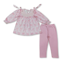 Load image into Gallery viewer, Long sleeves pink bow floral tunic leggings girls outfits