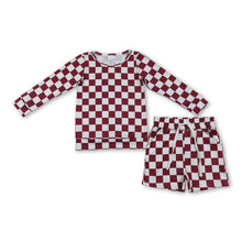 Load image into Gallery viewer, Long sleeves plaid top pockets shorts girls clothing set