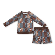 Load image into Gallery viewer, Long sleeves leopard plaid cow print top shorts girls outfits