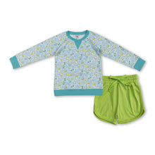 Load image into Gallery viewer, Long sleeves floral top green shorts kids girls yoga clothes