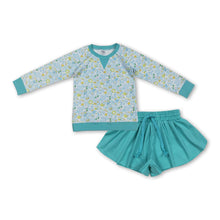 Load image into Gallery viewer, Long sleeves floral top mint shorts kids girls yoga clothes