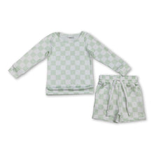 Load image into Gallery viewer, Long sleeves plaid top shorts kids girls clothing set
