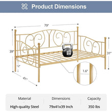 Load image into Gallery viewer, Twin size French Country Style Gold Metal Daybed Frame
