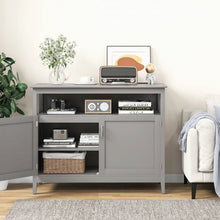 Load image into Gallery viewer, Grey Wood 2-Door Dining Buffet Sideboard Cabinet with Open Storage Shelf