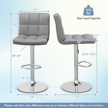 Load image into Gallery viewer, Set of 2 Modern Adjustable Height Barstools w/ Comfortable Grey PU Leather Seat
