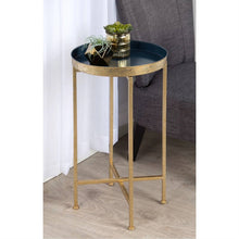 Load image into Gallery viewer, Gold Finish Metal Round End Table Nightstand with  Removable Navy Blue Tray Top