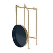 Load image into Gallery viewer, Gold Finish Metal Round End Table Nightstand with  Removable Navy Blue Tray Top