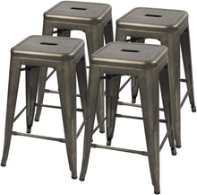 Load image into Gallery viewer, Set of 4 - 24-in. Indoor/Outdoor Backless Stacking Gunmetal Grey Metal Barstools