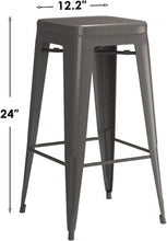 Load image into Gallery viewer, Set of 4 - 24-in. Indoor/Outdoor Backless Stacking Gunmetal Grey Metal Barstools