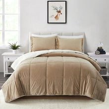 Load image into Gallery viewer, Queen Plush Microfiber Reversible Comforter Set in Gold