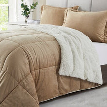 Load image into Gallery viewer, Queen Plush Microfiber Reversible Comforter Set in Gold
