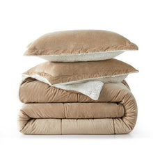 Load image into Gallery viewer, Queen Plush Microfiber Reversible Comforter Set in Gold