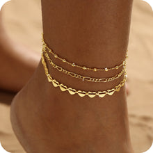 Load image into Gallery viewer, GOSFRY 14K Gold Plated Anklet Bracelets for Women Love Waterproof Stackable Set Dainty Jewelry Gifts