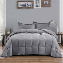 Load image into Gallery viewer, Queen Size Grey 3 Piece Microfiber Reversible Comforter Set