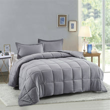 Load image into Gallery viewer, Queen Size Grey 3 Piece Microfiber Reversible Comforter Set