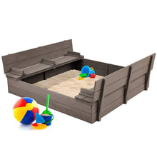 Load image into Gallery viewer, Sturdy Cedar Wood Kids Outdoor Sandbox with Benches in Grey Finish