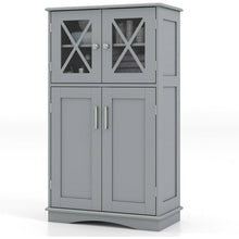 Load image into Gallery viewer, Grey Bathroom Towel Linen Cabinet with Glass Doors and Storage Shelves