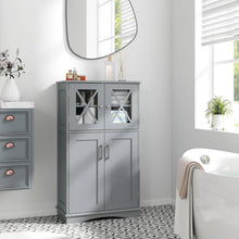 Load image into Gallery viewer, Grey Bathroom Towel Linen Cabinet with Glass Doors and Storage Shelves