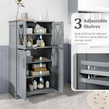 Load image into Gallery viewer, Grey Bathroom Towel Linen Cabinet with Glass Doors and Storage Shelves