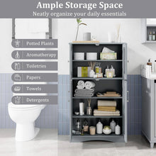 Load image into Gallery viewer, Grey Bathroom Towel Linen Cabinet with Glass Doors and Storage Shelves