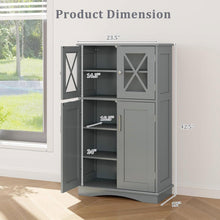 Load image into Gallery viewer, Grey Bathroom Towel Linen Cabinet with Glass Doors and Storage Shelves