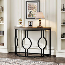 Load image into Gallery viewer, Modern 43-inch Half Moon Accent Sofa Table with Grey Wood Top Black Frame