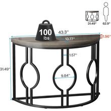 Load image into Gallery viewer, Modern 43-inch Half Moon Accent Sofa Table with Grey Wood Top Black Frame
