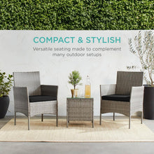 Load image into Gallery viewer, 3-Piece Grey PE Wicker Outdoor Patio Furniture Dining Set with Black Cushions