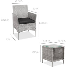 Load image into Gallery viewer, 3-Piece Grey PE Wicker Outdoor Patio Furniture Dining Set with Black Cushions