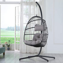 Load image into Gallery viewer, Grey Indoor/Outdoor Wicker Rattan Aluminum Frame Swing Egg Chair Hammock