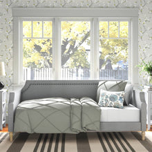 Load image into Gallery viewer, Twin size Grey Polyester Fabric Upholstered Daybed with Nailhead Trim