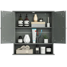 Load image into Gallery viewer, Grey Wood Bathroom Wall / Medicine Cabinet with Mirrored Doors and Shelf