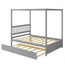 Load image into Gallery viewer, Gray Full Size Canopy Platform Bed with Twin Roller Trundle Bed