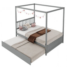 Load image into Gallery viewer, Gray Full Size Canopy Platform Bed with Twin Roller Trundle Bed