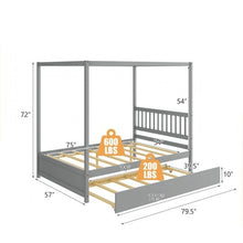 Load image into Gallery viewer, Gray Full Size Canopy Platform Bed with Twin Roller Trundle Bed
