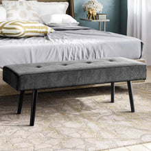 Load image into Gallery viewer, Mid-Century Grey Corduroy Upholstered End of Bed Bench with Black Metal Legs