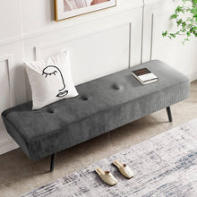 Load image into Gallery viewer, Mid-Century Grey Corduroy Upholstered End of Bed Bench with Black Metal Legs