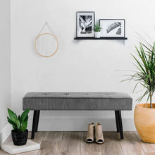 Load image into Gallery viewer, Mid-Century Grey Corduroy Upholstered End of Bed Bench with Black Metal Legs