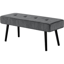 Load image into Gallery viewer, Mid-Century Grey Corduroy Upholstered End of Bed Bench with Black Metal Legs