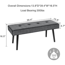 Load image into Gallery viewer, Mid-Century Grey Corduroy Upholstered End of Bed Bench with Black Metal Legs