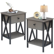 Load image into Gallery viewer, Set of 2 - 1 Drawer Nightstand in Grey and Black Wood Finish