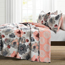 Load image into Gallery viewer, King size Coral Grey Flowers Lightweight Polyester Microfiber Quilt Set