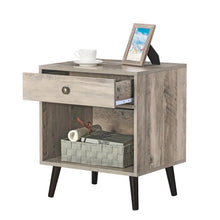 Load image into Gallery viewer, Mid-Century Modern 1-Drawer Nightstand Bedroom End Table in Grey Wood Finish