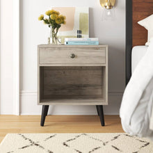 Load image into Gallery viewer, Mid-Century Modern 1-Drawer Nightstand Bedroom End Table in Grey Wood Finish