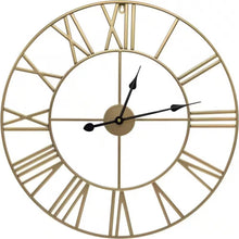 Load image into Gallery viewer, Round 24-inch Decorative Gold Metal Wall Clock Roman Numerals and Black Hands