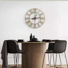 Load image into Gallery viewer, Round 24-inch Decorative Gold Metal Wall Clock Roman Numerals and Black Hands