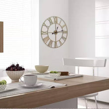 Load image into Gallery viewer, Round 24-inch Decorative Gold Metal Wall Clock Roman Numerals and Black Hands
