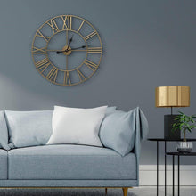 Load image into Gallery viewer, Round 24-inch Decorative Gold Metal Wall Clock Roman Numerals and Black Hands